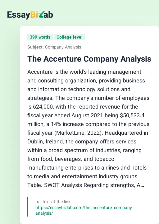 The Accenture Company Analysis - Essay Preview