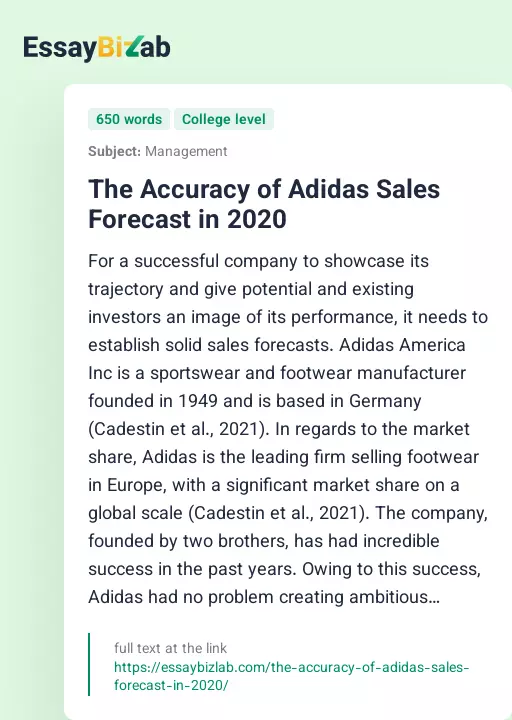 The Accuracy of Adidas Sales Forecast in 2020 - Essay Preview