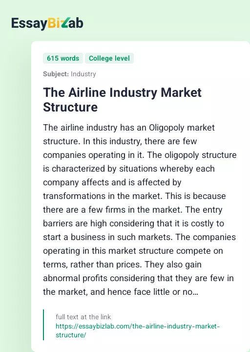 The Airline Industry Market Structure - Essay Preview