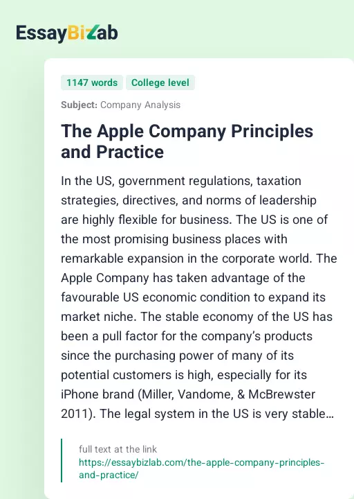The Apple Company Principles and Practice - Essay Preview