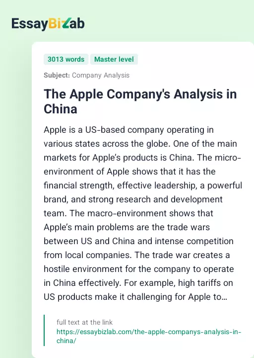 The Apple Company's Analysis in China - Essay Preview
