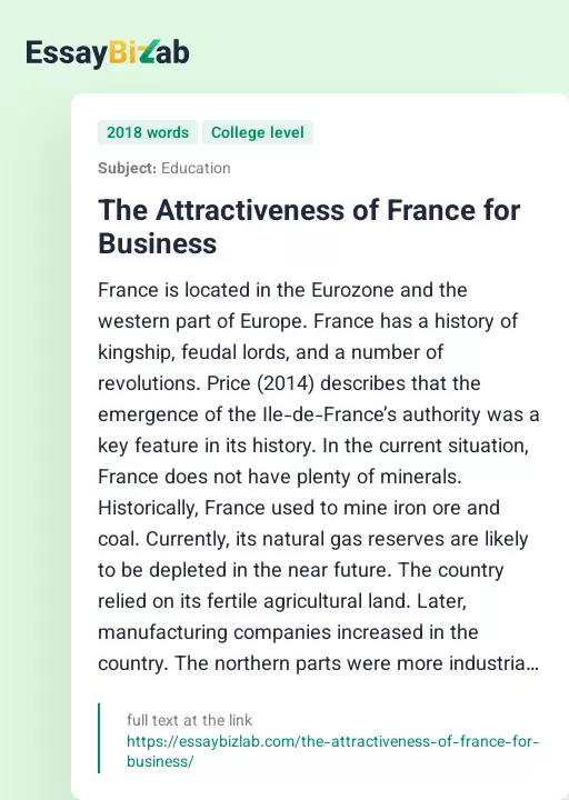 The Attractiveness of France for Business - Essay Preview
