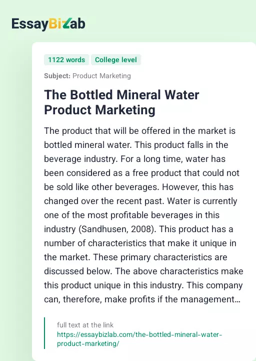 The Bottled Mineral Water Product Marketing - Essay Preview