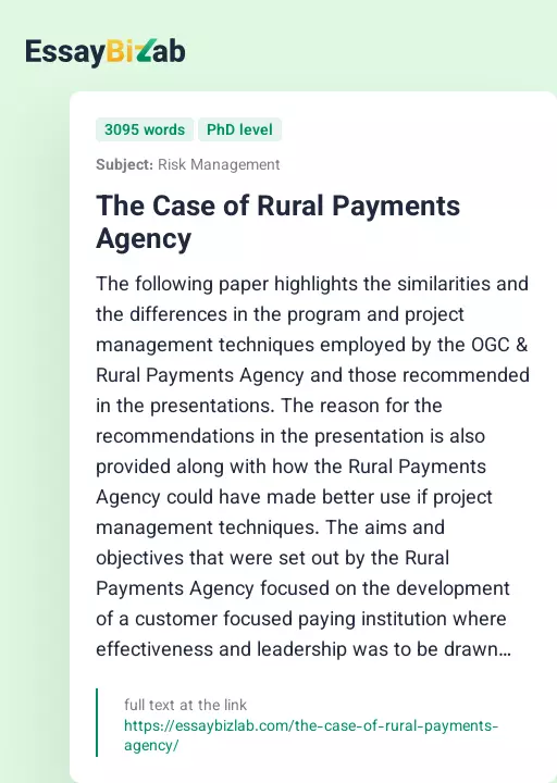 The Case of Rural Payments Agency - Essay Preview
