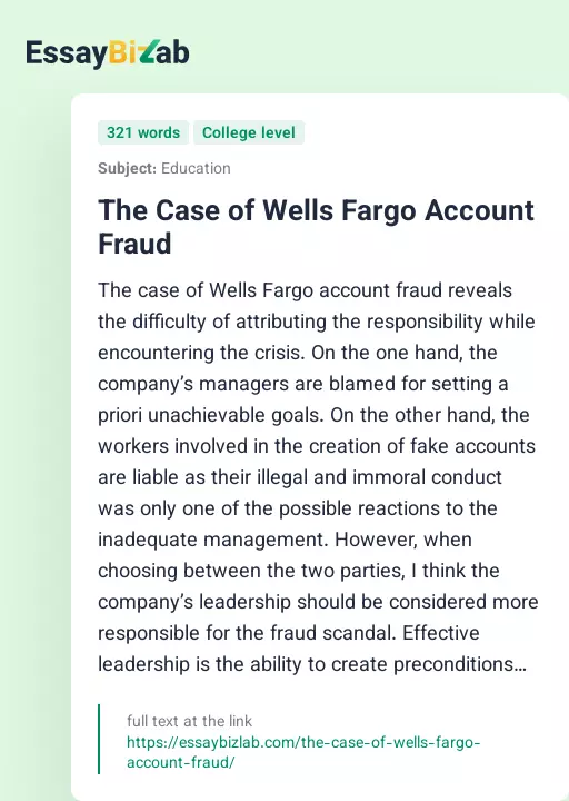 The Case of Wells Fargo Account Fraud - Essay Preview