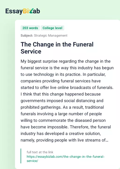 The Change in the Funeral Service - Essay Preview