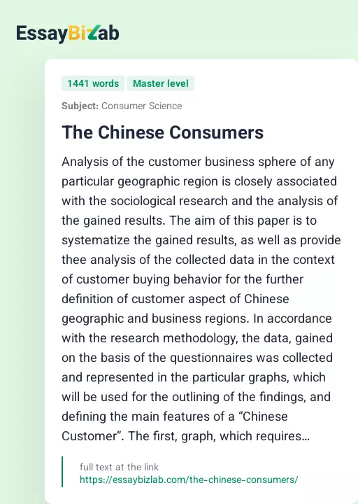 The Chinese Consumers - Essay Preview