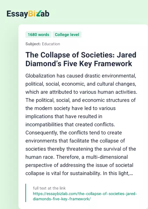 The Collapse of Societies: Jared Diamond’s Five Key Framework - Essay Preview
