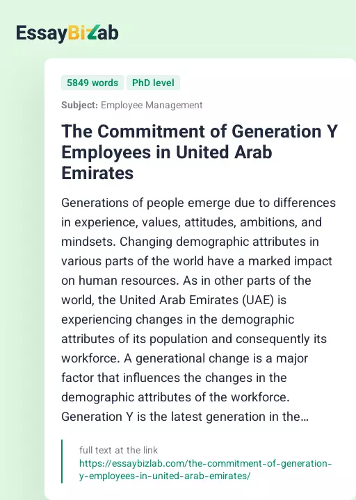 The Commitment of Generation Y Employees in United Arab Emirates - Essay Preview