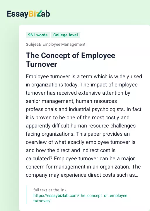 The Concept of Employee Turnover - Essay Preview