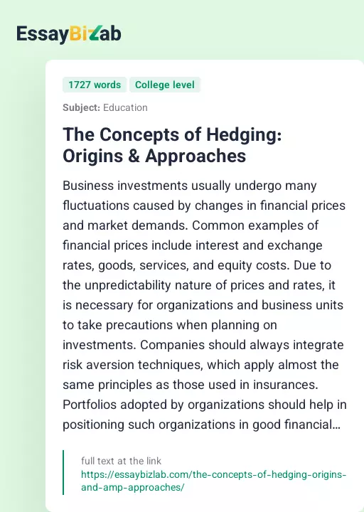 The Concepts of Hedging: Origins & Approaches - Essay Preview