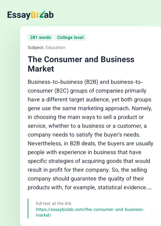 The Consumer and Business Market - Essay Preview