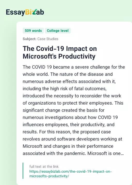 The Covid-19 Impact on Microsoft's Productivity - Essay Preview