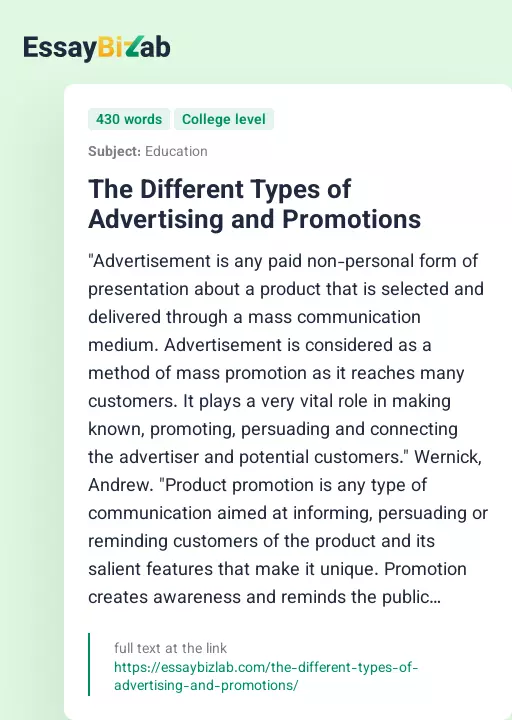 The Different Types of Advertising and Promotions - Essay Preview