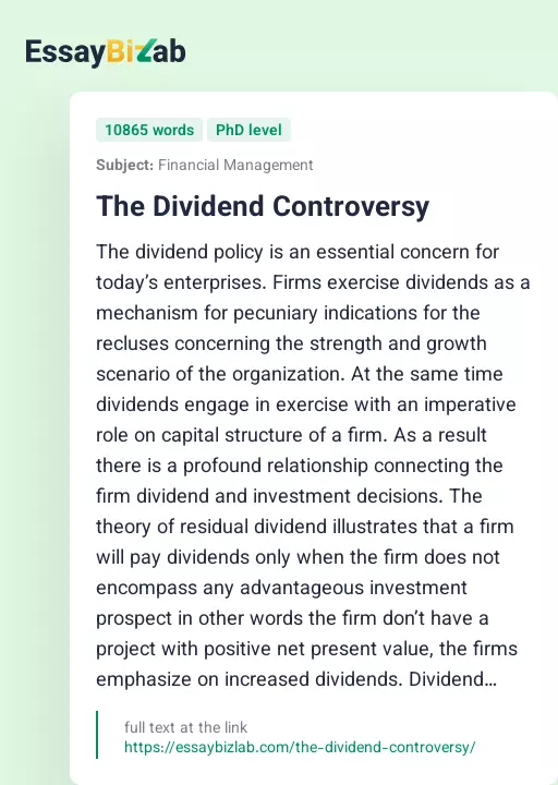 The Dividend Controversy - Essay Preview