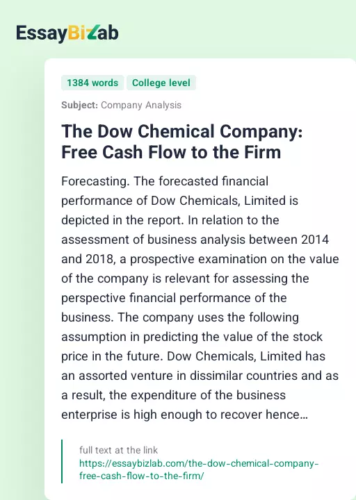 The Dow Chemical Company: Free Cash Flow to the Firm - Essay Preview