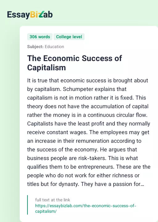 The Economic Success of Capitalism - Essay Preview