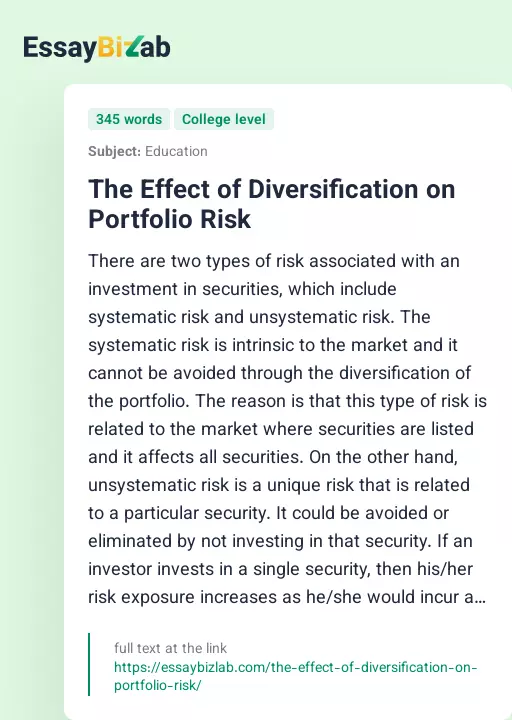 The Effect of Diversification on Portfolio Risk - Essay Preview