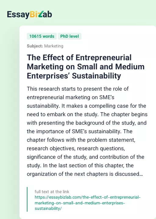 The Effect of Entrepreneurial Marketing on Small and Medium Enterprises’ Sustainability - Essay Preview