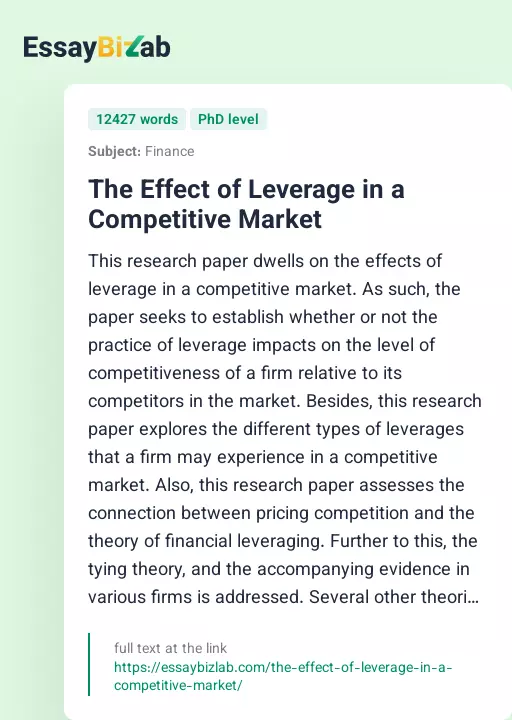 The Effect of Leverage in a Competitive Market - Essay Preview