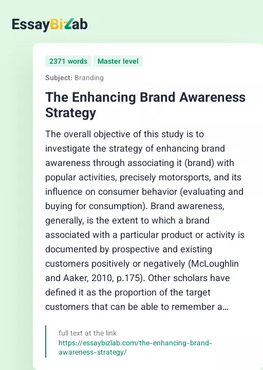 The Enhancing Brand Awareness Strategy - Essay Preview