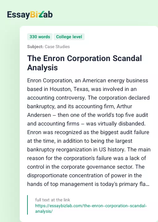 The Enron Corporation Scandal Analysis - Essay Preview