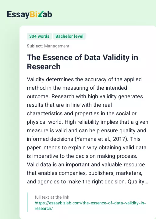 The Essence of Data Validity in Research - Essay Preview