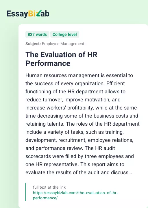 The Evaluation of HR Performance - Essay Preview