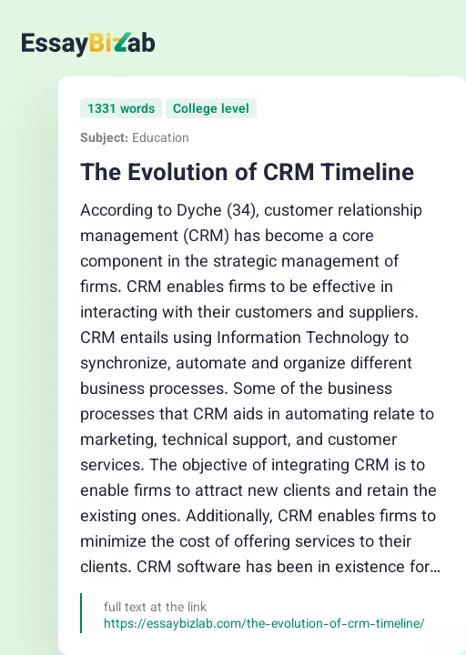 The Evolution of CRM Timeline - Essay Preview