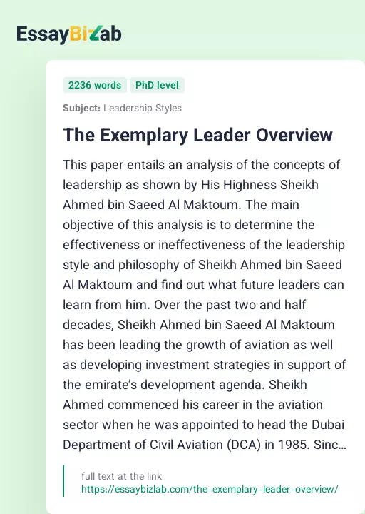 The Exemplary Leader Overview - Essay Preview