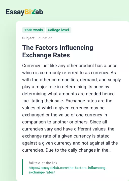 The Factors Influencing Exchange Rates - Essay Preview