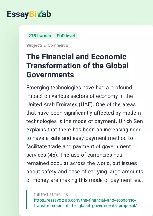 The Financial and Economic Transformation of the Global Governments - Essay Preview