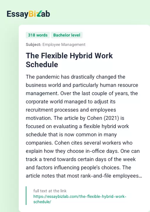 The Flexible Hybrid Work Schedule - Essay Preview