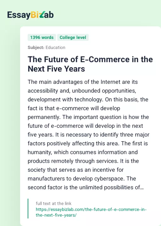 The Future of E-Commerce in the Next Five Years - Essay Preview