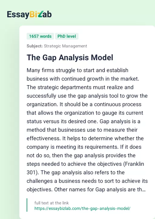 The Gap Analysis Model - Essay Preview