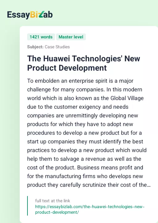 The Huawei Technologies' New Product Development - Essay Preview