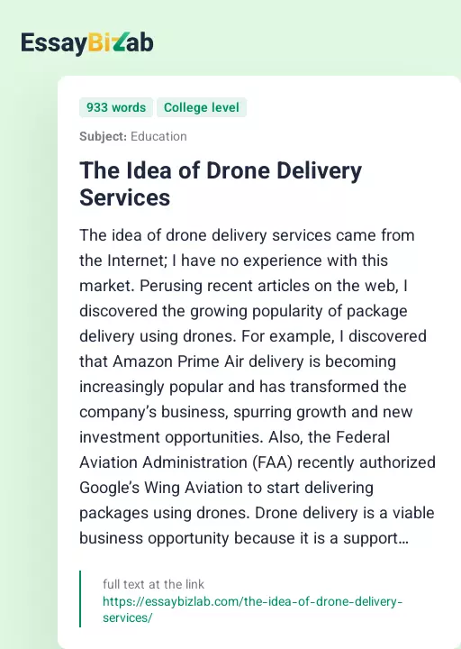The Idea of Drone Delivery Services - Essay Preview