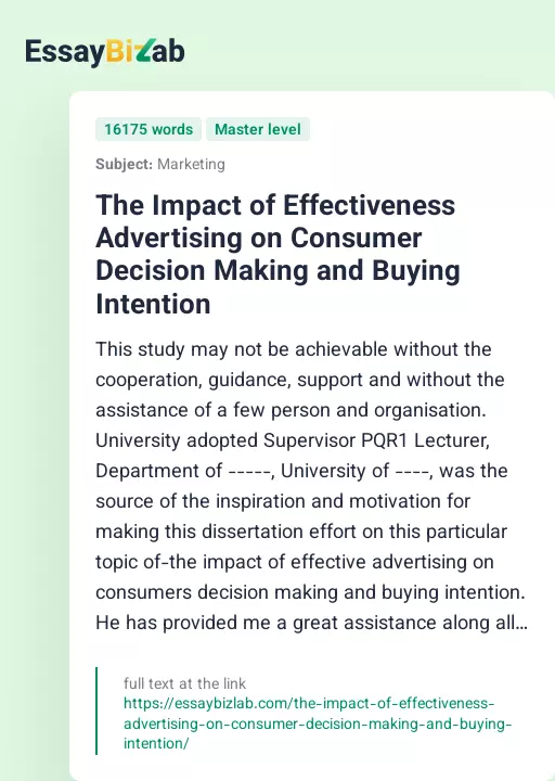 The Impact of Effectiveness Advertising on Consumer Decision Making and Buying Intention - Essay Preview