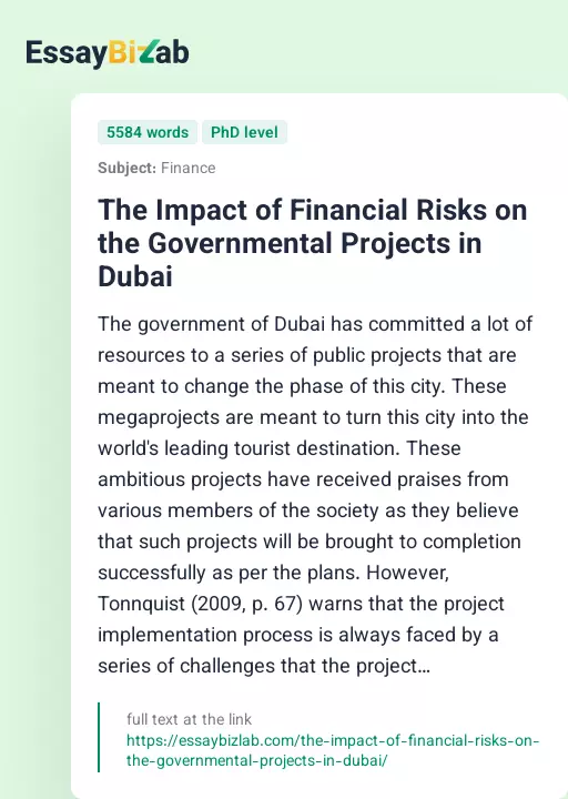 The Impact of Financial Risks on the Governmental Projects in Dubai - Essay Preview