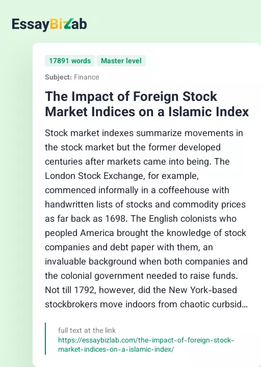 The Impact of Foreign Stock Market Indices on a Islamic Index - Essay Preview