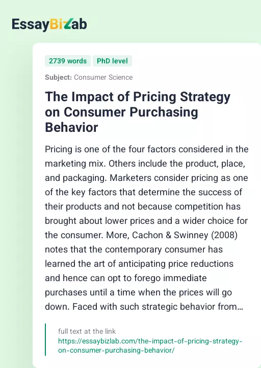 The Impact of Pricing Strategy on Consumer Purchasing Behavior - Essay Preview