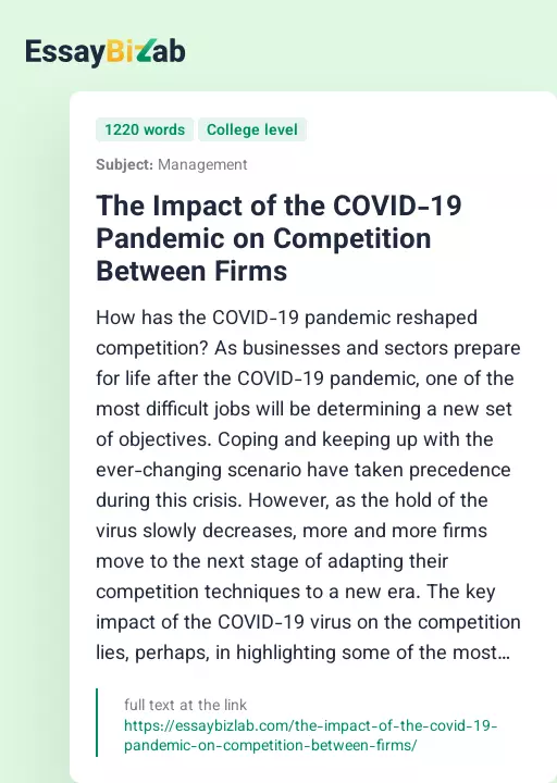 The Impact of the COVID-19 Pandemic on Competition Between Firms - Essay Preview