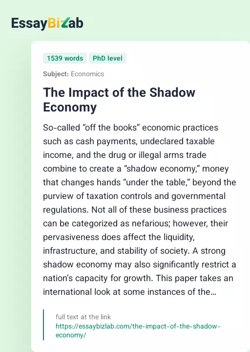 The Impact of the Shadow Economy - Essay Preview