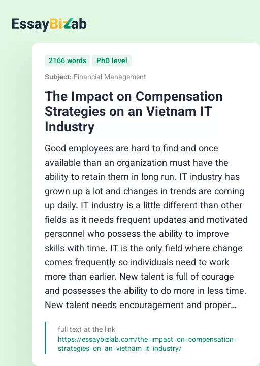 The Impact on Compensation Strategies on an Vietnam IT Industry - Essay Preview