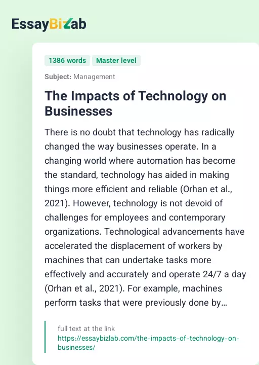 The Impacts of Technology on Businesses - Essay Preview