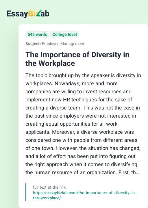 the importance of diversity in the workplace essay
