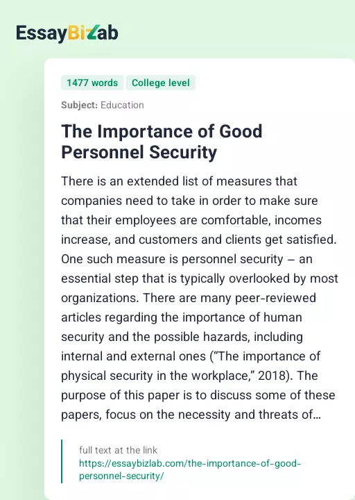 The Importance of Good Personnel Security - Essay Preview