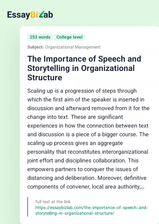 The Importance of Speech and Storytelling in Organizational Structure - Essay Preview