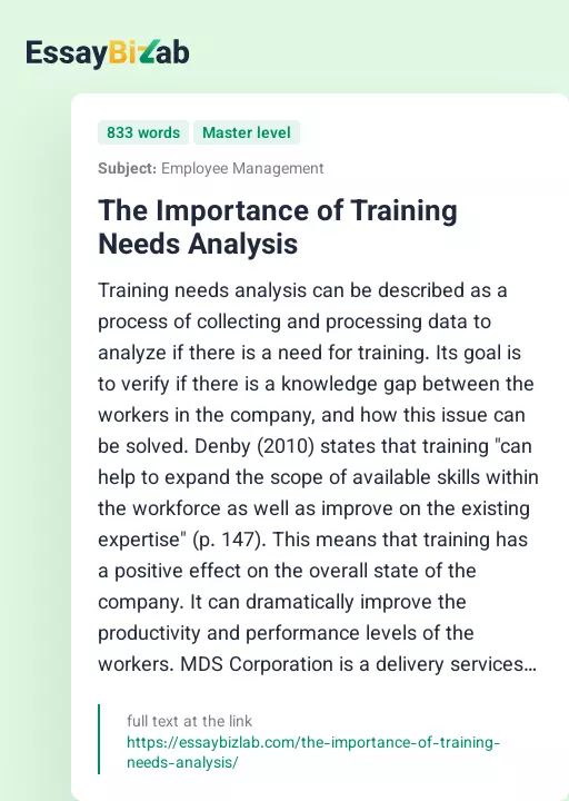 The Importance of Training Needs Analysis - Essay Preview