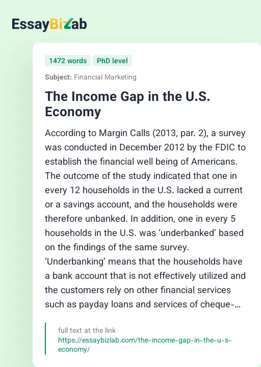 The Income Gap in the U.S. Economy - Essay Preview